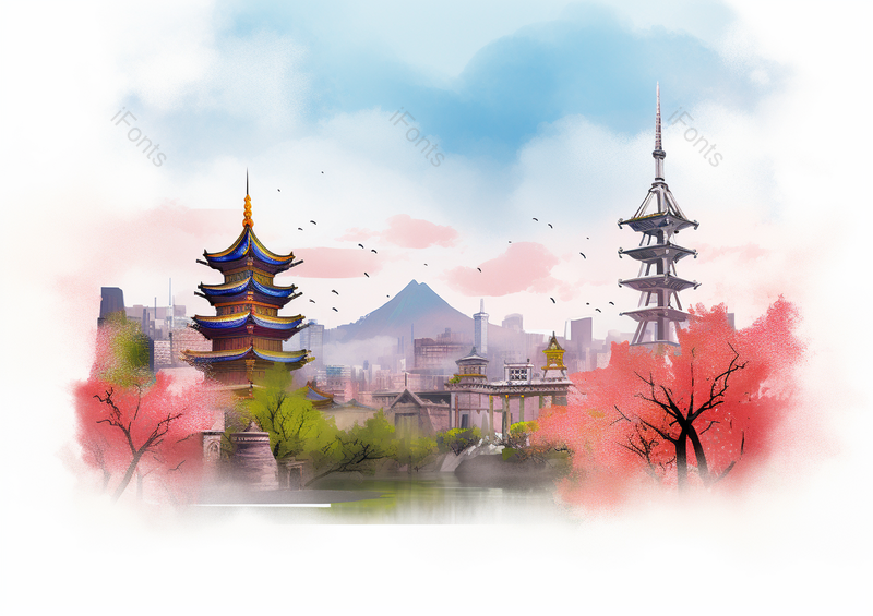 武汉中国风山水水墨城市地标建筑插画,插画/手绘图,插画/手绘图库,插画/手绘图下载,插画/手绘
